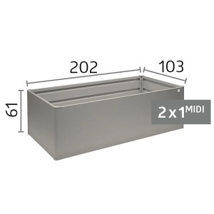 Carré potager surélevé Biohort Midi en métal gris quartz métallisé, 202x103x61 cm. Idéal pour légumes, herbes et fruits.