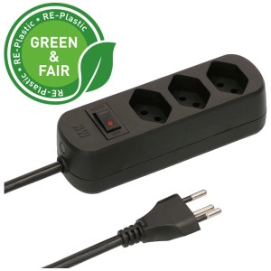 Multiprise noire Max Hauri Basic Line avec 3 prises de type 13 et câble de 1,5 m.