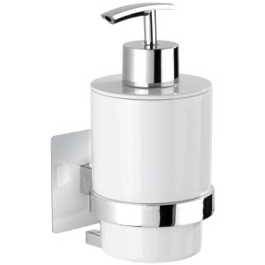 Wenko Turbo-Loc Dispenser sapone Quadro, cromo/bianco, montaggio a parete senza forare.