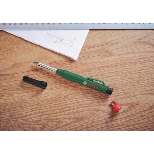 Marqueur trou profond Bosch, vert, avec taille-crayon et capuchon, pour marquages précis.