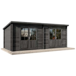 Abri de jardin Alpholz Maria Twin, 40mm, gris, avec portes doubles et fenêtres.