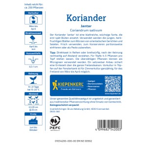 Confezione di semi di coriandolo Jantar Kiepenkerl Profi-Line, semi di erbe aromatiche per piatti saporiti.