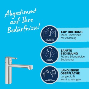 Mitigeur d'évier Grohe QuickFix Get avec bec moyen et bec pivotant.
