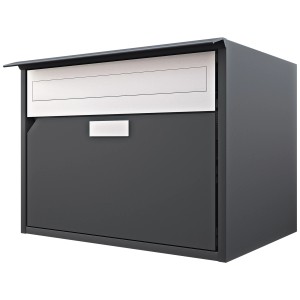Boîte aux lettres Huber Alu 400 gris anthracite avec compartiment à journaux et protection contre la pluie.