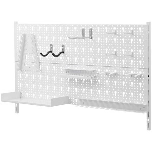 Dolle Set pannello forato Workshop Panel Bianco, 18 pezzi, con ganci e ripiani per l'organizzazione degli utensili.