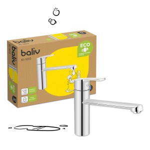Miscelatore cucina cromato baliv KI-1610 con risparmio idrico e avvio a freddo.