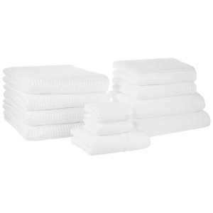 Ensemble de 11 serviettes de bain blanches Areora en coton avec tapis de bain.