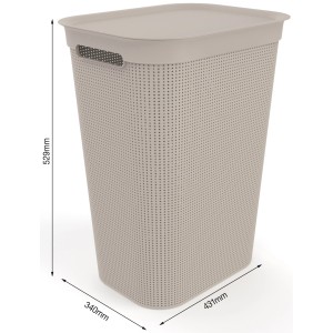 Cesto portabiancheria Rotho Brisen 50L color cappuccino con coperchio e design traforato.