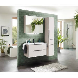 Mobile lavabo singolo Pelipal Quantum 07 con lavabo in marmo minerale, 81 cm di larghezza, in bianco.