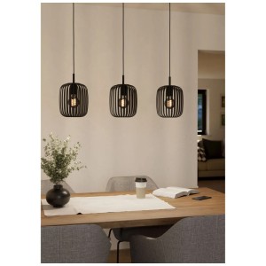 Suspension Eglo Romazzina, 3 lampes, acier noir. Luminaire suspendu moderne pour salle à manger et salon.
