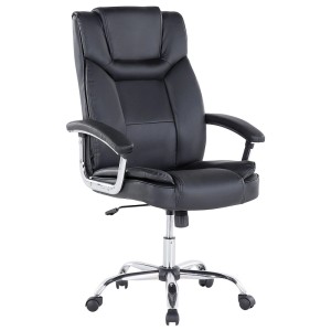 Sedia da ufficio Beliani Advance nera in similpelle con base e braccioli cromati.