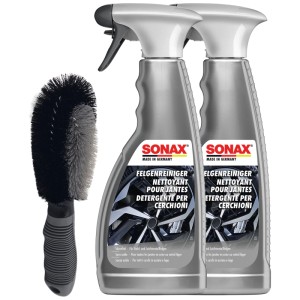 Sonax Felgenreiniger Set mit Bürste, 2 Flaschen à 500 ml für die Autopflege.