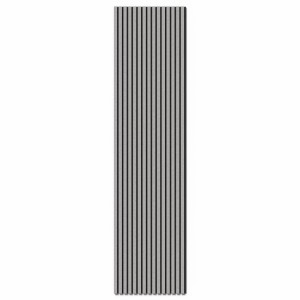 Pannello acustico grigio cemento con strisce di feltro acustico nero per pareti e soffitti, altezza 240 cm.