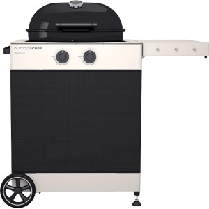 Barbecue a gas Outdoorchef Arosa 570 G Tex, nero, Ø 57 cm, con ripiano laterale e ruote.