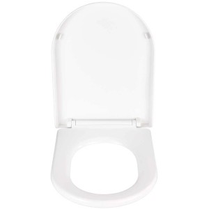Sedile WC Wenko Calla bianco aperto in termoplastica con chiusura rallentata.