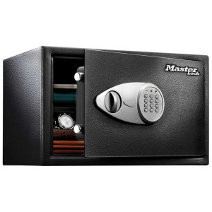 Cassaforte Master Lock X041ML aperta con serratura digitale, acciaio, capacità 33,3 litri.