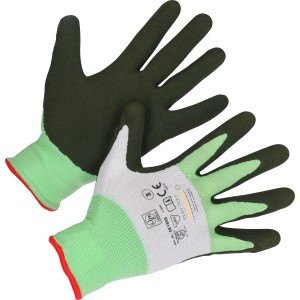 Gants de travail LUX Eco taille 8, polyester, vert/blanc, pour montage et jardinage.