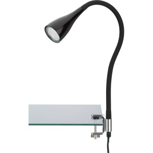 Lampe à pince LED Briloner noire avec bras flexible et ampoule GU10.