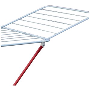 Dettaglio: Stendibiancheria a cavalletto MSV in acciaio bianco e rosso, ideale per asciugare il bucato.