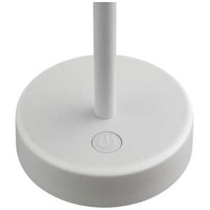 Detailaufnahme: Nordlux Ellen Tischleuchte in Weiss, dimmbar, mit Akku und Ladestation.