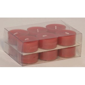 Bougies chauffe-plat rouge rubis en boîtier plastique, lot de 9. Bougies piliers pour une lumière d'ambiance.