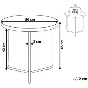 Disegno tecnico del tavolino Beliani Melody. Rotondo, Ø 50 cm, altezza 45 cm, capacità max. 60 kg.