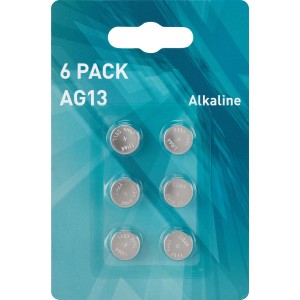Confezione da 6 batterie a bottone alcaline AG13 per orologi, calcolatrici e altro.