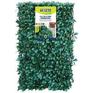 Haie artificielle 3D Osmanthus comme brise-vue vert pour balcon avec petites feuilles.