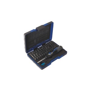 Jeu de douilles LUX Comfort 72 pièces dans un coffret bleu avec embouts et tournevis.