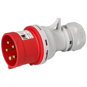 Prise CEE, 5 pôles, 32A, IP44, gris-rouge, avec inverseur de phase pour raccordement d'appareil.