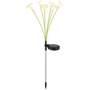 Globo LED Solarleuchte Margeriten, weiß, grün, gelb, 70cm hoch. Dekorative Gartenbeleuchtung.