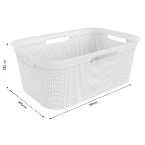 Panier à linge blanc Rotho Brisen (41 l) en plastique avec motif perforé et poignées.