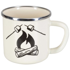 Tazza smaltata Nouvel® color avorio con stampa a tema falò, ideale per il barbecue.