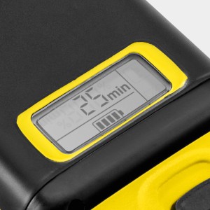 Dettaglio della batteria Kärcher Battery Power 18/50 con indicatore del livello di carica.