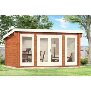 Abri de jardin Alpholz Atrium-F avec toit monopente, traité par immersion, 440x345 cm. Abri de jardin en bois avec fenêtres et porte.