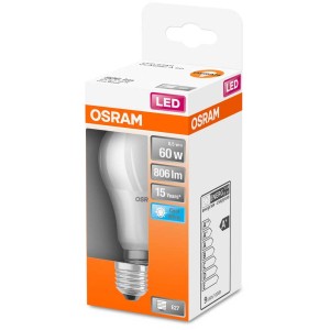 Osram LED-Lampe E27, Glühlampenform, Kaltweiss, 60W, 806lm im Karton.