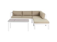 Beliani Garten-Ecksofa-Set Messina Aluminium Weiss / Sandbeige