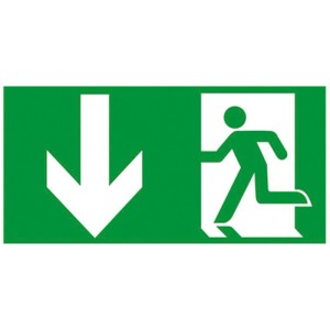 Panneau de sortie de secours vert Alpertec avec symbole blanc pour la sortie de secours vers le bas.