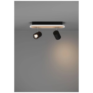 Eglo Rimbocchi LED Balken Spot mit 2 GU10 Leuchten in Schwarz/Holzoptik.