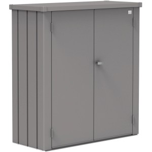 Armoire de terrasse Biohort Romeo Gr. M, gris quartz, armoire de jardin avec deux portes et poignée.