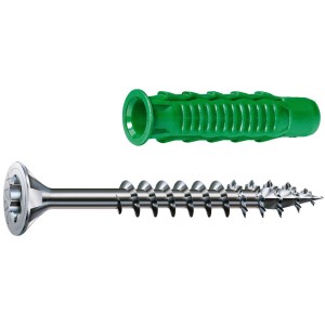 Vite universale Spax 3,5x35 mm con testa svasata e tassello verde, 50 pezzi.