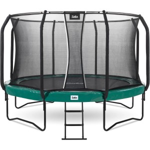Trampolino Salta First Class, ø 427 cm, verde, con rete di sicurezza e scala.