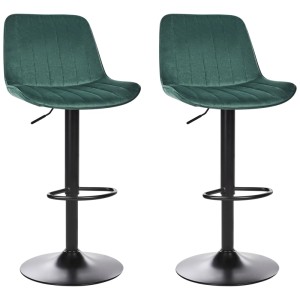 Lot de 2 tabourets de bar Dubrovnik en velours vert émeraude avec structure en métal noir.