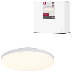 Plafonnier LED Paulmann Siena, blanc mat, rond, lumineux. Emballage blanc en arrière-plan. 1500 lm, 18,8 W.