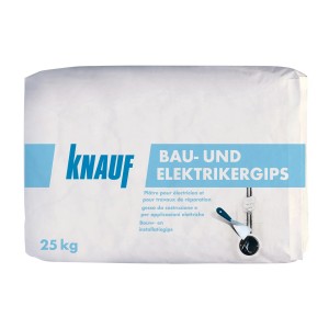Plâtre de construction et d'électricien Knauf, sac de 25 kg, pour réparer murs et plafonds.