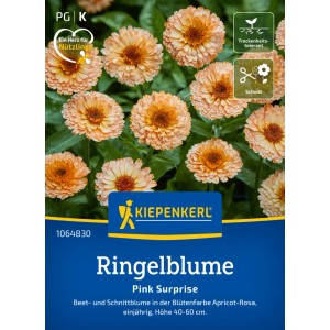 Souci Kiepenkerl Pink Surprise : Sachet de graines avec des fleurs rose abricot.