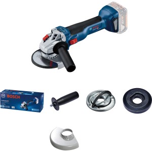 Bosch Professional Akku-Winkelschleifer GWS 18V-10 Solo 125 mm mit Zubehör und Schutzhaube.