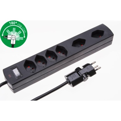 Safety-Line Bloc multiprises 6 x avec parasurtenseur combiné Noir