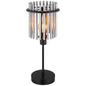Globo Tischleuchte Gorley, schwarz-rauchfarben, Ø 15 cm, Höhe 37,5 cm. Design-Tischlampe mit Glasstäben.