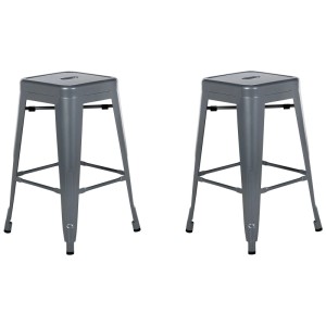 Lot de 2 tabourets de bar Cabrillo en acier gris, empilables avec repose-pieds.